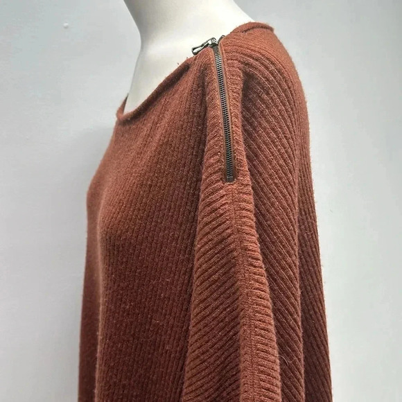 Vince Poncho Cape Cashmere Wool Blend Ribbed Sweater Knit Henna Brown Size Small - Picture 6 of 10